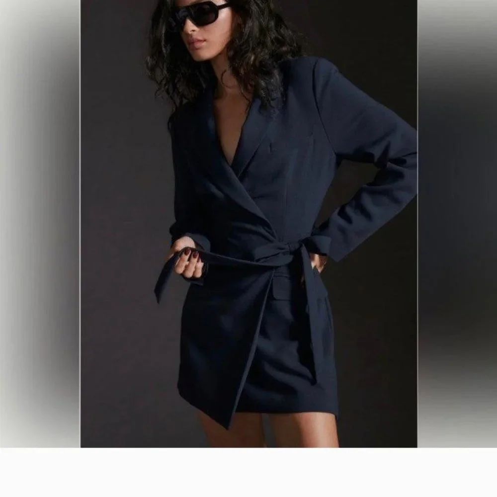 Anthropologie Black Blazer Tie Open Back Dress - 6 - Picture 1 of 6